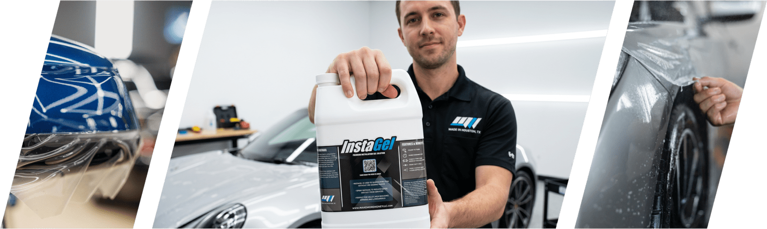 PPF installer using InstaGel on car hood for smooth film application
