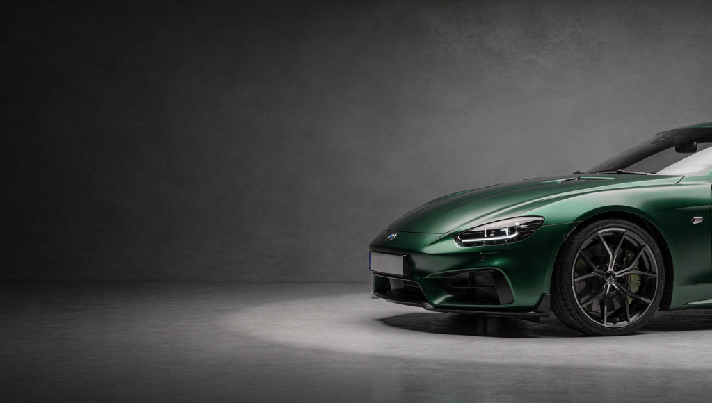 Luxury sports car finished in satin green color paint protection film
