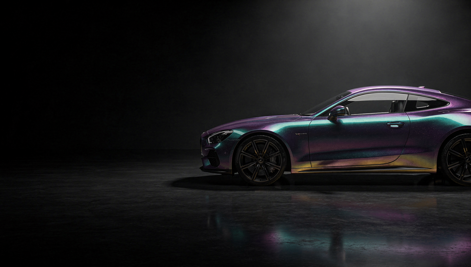 Sports car in iridescent color-shift chameleon paint protection film